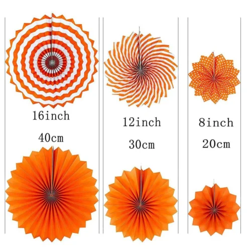 Black and Orange Hanging Paper Fans – Party Decorations - Image 2