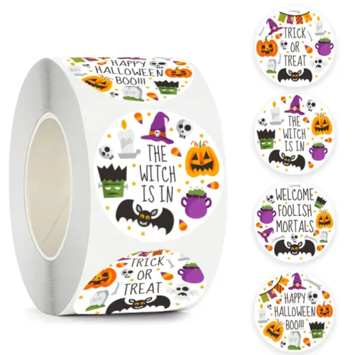 500pcs Halloween Paper Stickers – Round Trick or Treat Sealing Labels for Gift Boxes, Bags, and DIY Packaging - Image 2