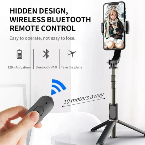 Q08 Handheld Gimbal Stabilizer, Bluetooth Smartphone Stabilizer with Folding Tripod, 360° Rotation