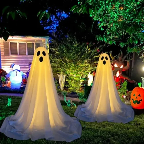 Spooky Ghost Halloween Decor Light Strings – Battery-Powered Home Decoration, Standing Ghost for Porch & Courtyard