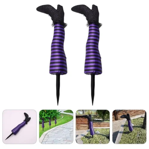 2PCS Halloween Evil Witch Legs Decoration – Upside Down Wicked Wizard Feet with Boot Stake - Image 3