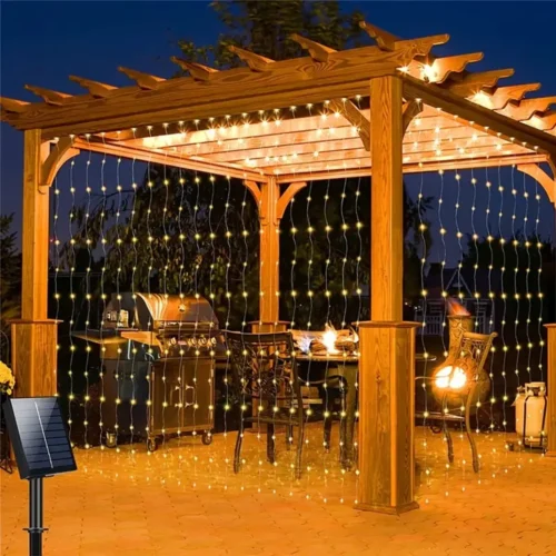 Solar Outdoor LED Curtain | Solar Curtain String Lights with 8-Mode Twinkle Fairy Lights
