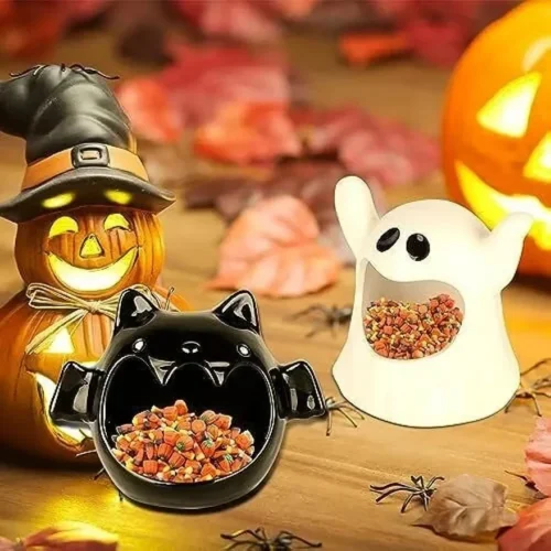 Halloween Candy Bowls – Bat and Ghost Ceramic Candy Dish