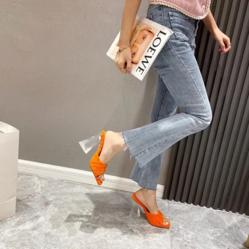 Open Toe Women's Slippers - Fashion Narrow Band Slip-On High Heel Slides, Ladies Outdoor Dress Beach Sandalias