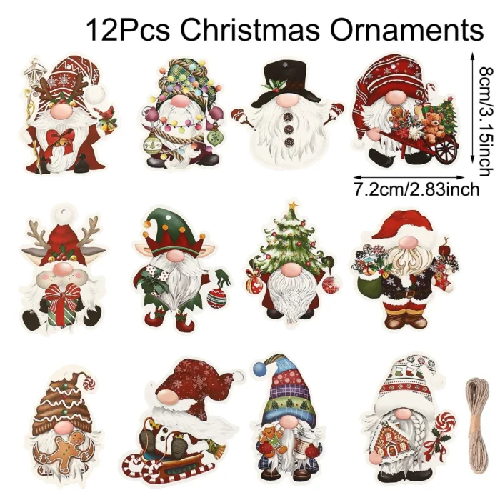 12Pcs Christmas Tree Hanging Ornaments - Faceless Doll Paper Pendants for Home Christmas Decorations, Navidad, & New Year Gifts