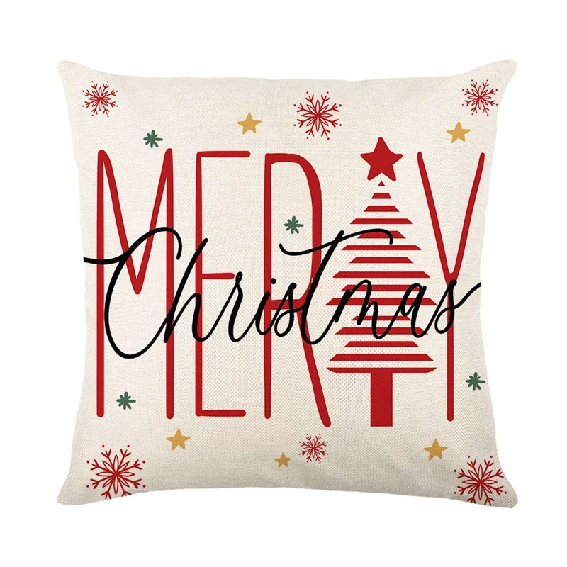 Linen Merry Christmas Pillow Cover – 45x45cm Throw Pillowcase for Winter, Home, Tree, Deer, & Sofa Decorations