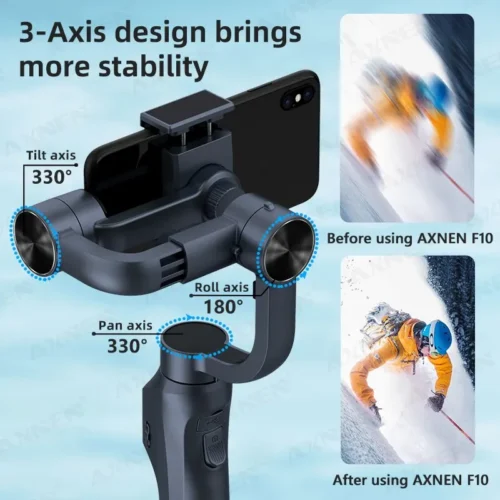 F10 3-Axis Handheld Gimbal Stabilizer, Face Tracking Selfie Stick, Bluetooth Smartphone Stabilizer