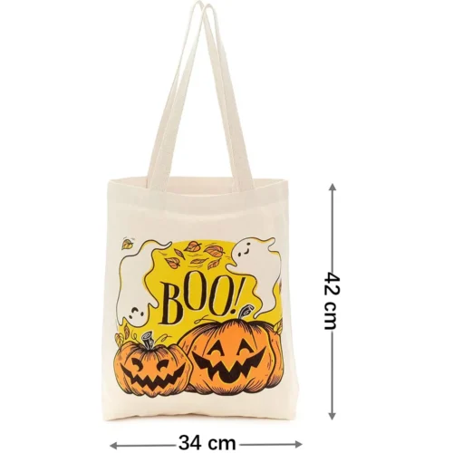 Halloween Tote Bag – Trick or Treat Design with Bats and Spiders - Image 2