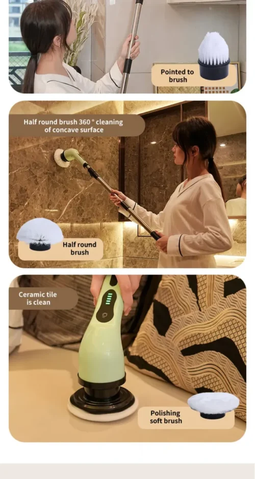 9-in-1 Wireless Electric Cleaning Brush, Multifunctional Rotating Cleaner for Bathroom, Kitchen, and Car