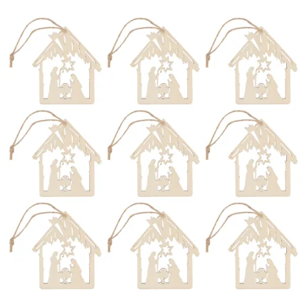 20pcs Jesus-Styled Wooden Pendants – Christmas Tree Ornaments, Home Festival Gift, Religious, Child, & Light House Decorations