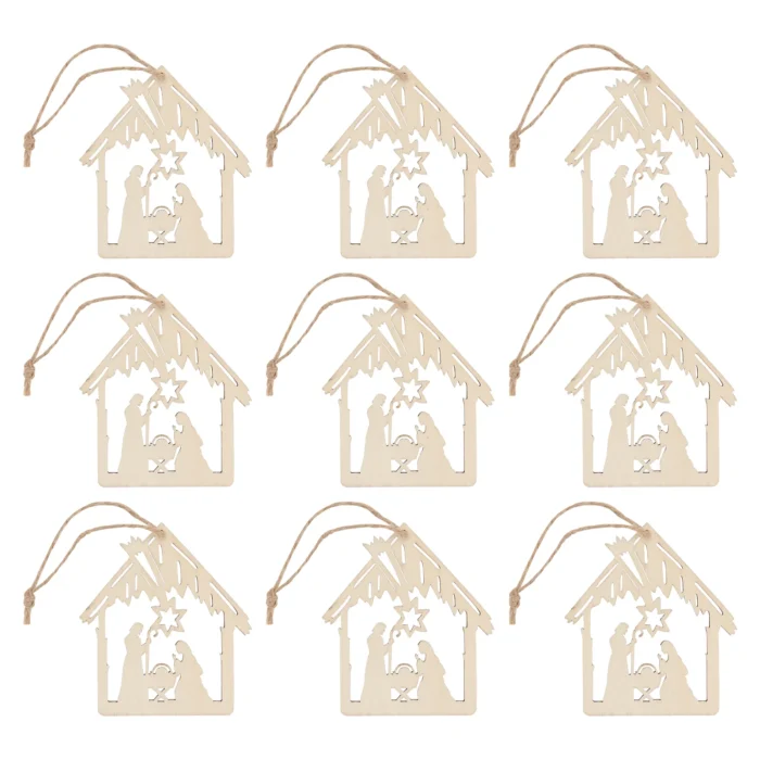 20pcs Jesus-Styled Wooden Pendants – Christmas Tree Ornaments, Home Festival Gift, Religious, Child, & Light House Decorations