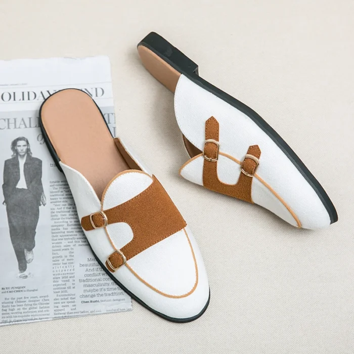 Men's Canvas Leather Casual Shoes - Luxury Brand Handmade Muller Loafers, Slip-On Flats, Driving Dress Shoes, Half Slippers