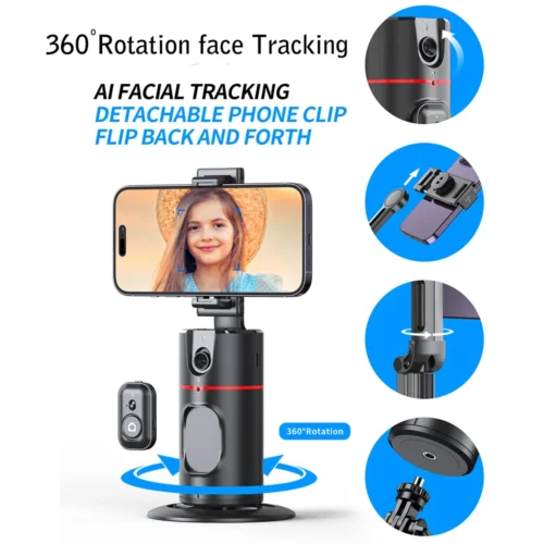 AI Smart Gimbal, 360° Auto Face Tracking, 2-Axis Smartphone Stabilizer with Gesture Control and Remote