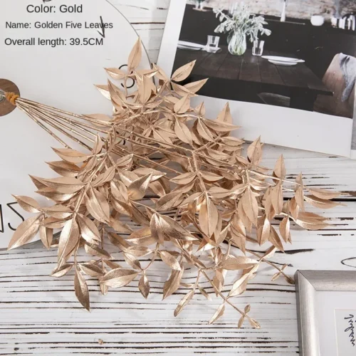 6pcs Gold Artificial Christmas Flowers – New Year Flower Sprays for Home Decoration & Festive Decor