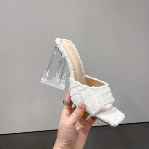 Open Toe Women's Slippers - Fashion Narrow Band Slip-On High Heel Slides, Ladies Outdoor Dress Beach Sandalias