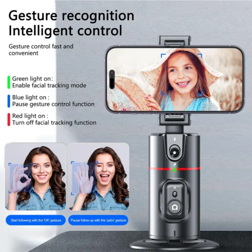 360 Degree Tracking Phone Holder, Foldable Stand with 360° Surround Shooting