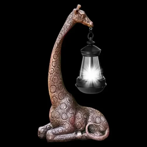 Outdoor Giraffe Lamp Decor | Giraffe Statue with Solar Lantern for Garden and Yard Décor