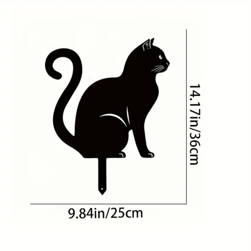 Metal Cat with Butterfly Fence Decoration | Cute Decorative Outdoor Statue for Cat Lovers’ Yard