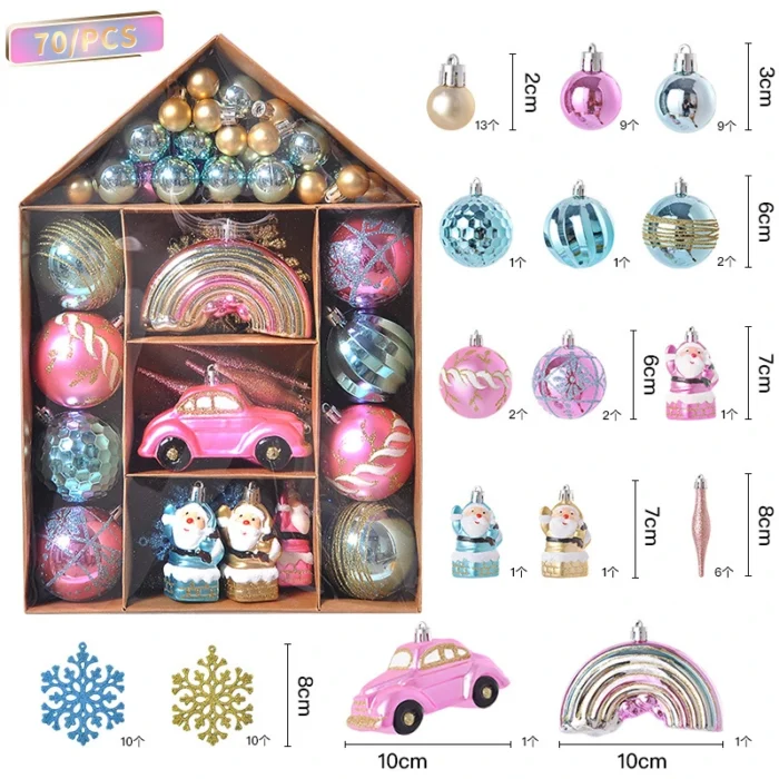 70pcs Christmas Ornaments – Boutique Ball Set for Christmas Tree, Home, Bedroom, & New Year Decoration