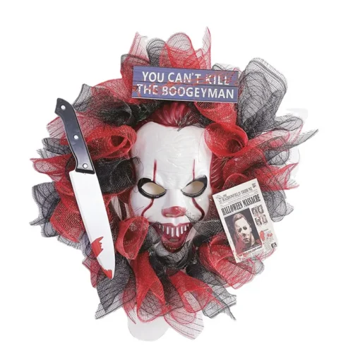 Mummy Wreath Shape Halloween Decoration for Home Door, Window, or Wall Hanging / Fun and Scary Plastic Decoration for Party Garlands