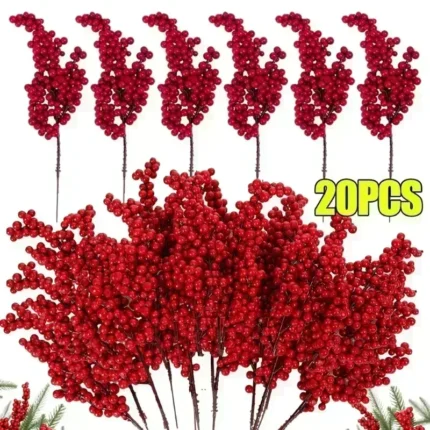 5/10/20PCS Artificial Red Berry Branches – Christmas Decoration for Xmas Trees, Parties, Home Ornaments, & Fruit Wreaths