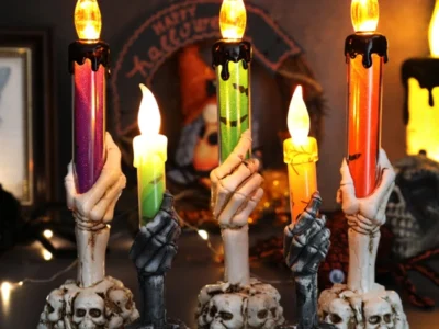 Halloween Party LED Candlelight – Pumpkin, Skull, Skeleton, and Ghost Lanterns, Spooky Festival Decor for Horror Themes