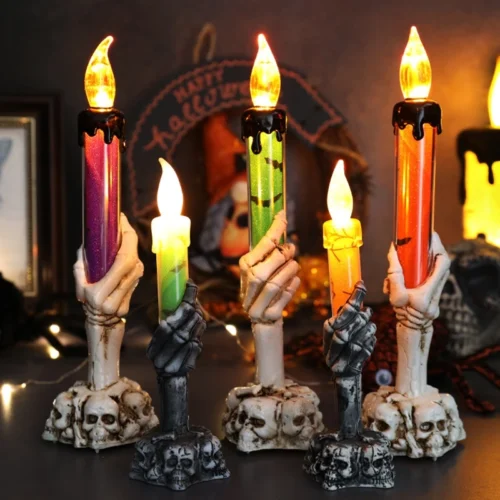 Halloween Party LED Candlelight – Pumpkin, Skull, Skeleton, and Ghost Lanterns, Spooky Festival Decor for Horror Themes