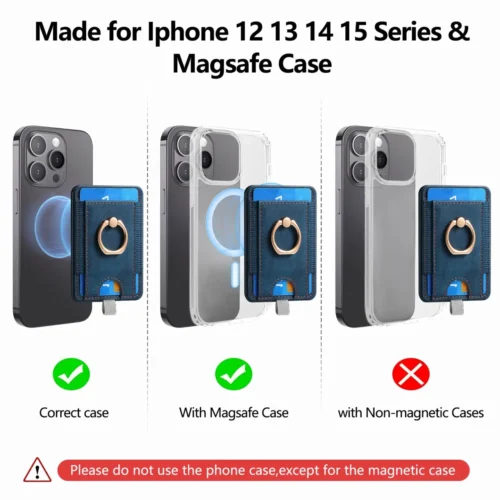 MagSafe Magnetic Leather Card Holder Wallet Case for iPhone 15 Pro Max/14/13 Plus – Ring Holder Adsorption Phone Bag