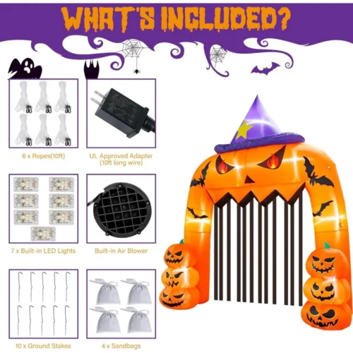 12FT Giant Pumpkin Archway Halloween Inflatable with Built-in LED Lights - Image 3