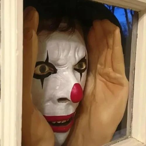Scary Peeper Freak Halloween Decoration – Clown Indoor and Outdoor Window Hanging Mask - Image 2
