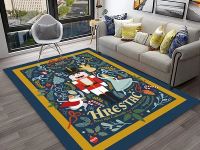 3D Nutcracker Christmas Tree Cartoon Rug – Non-Slip Carpet for Home Living Room, Bedroom, Playroom, and Kids' Decor