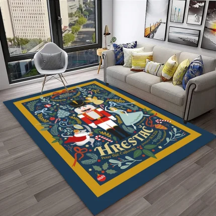 3D Nutcracker Christmas Tree Cartoon Rug – Non-Slip Carpet for Home Living Room, Bedroom, Playroom, and Kids' Decor