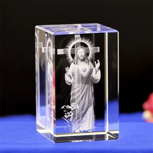 3D K9 Crystal Cube – Christian Jesus Cross & Virgin Mary Figurine, Laser Engraved Home Decor & Religious Gifts for Women - Image 6