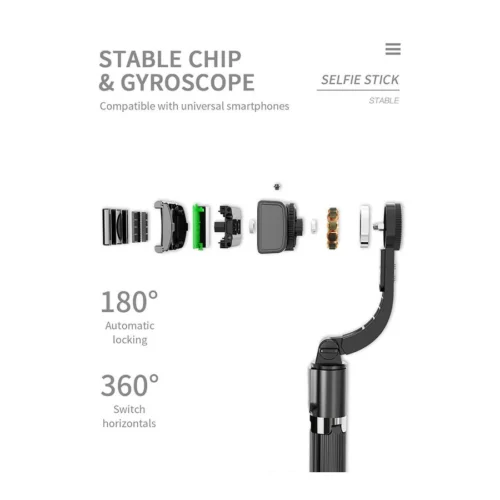 Handheld 1-Axis Gimbal Stabilizer, Selfie Stick with Tripod Stand, Bluetooth Remote, Anti-Shake Design