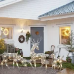 3-Piece Iron Art Elk Deer Christmas Decoration – LED Light Glowing Glitter Reindeer for Home and Outdoor Yard