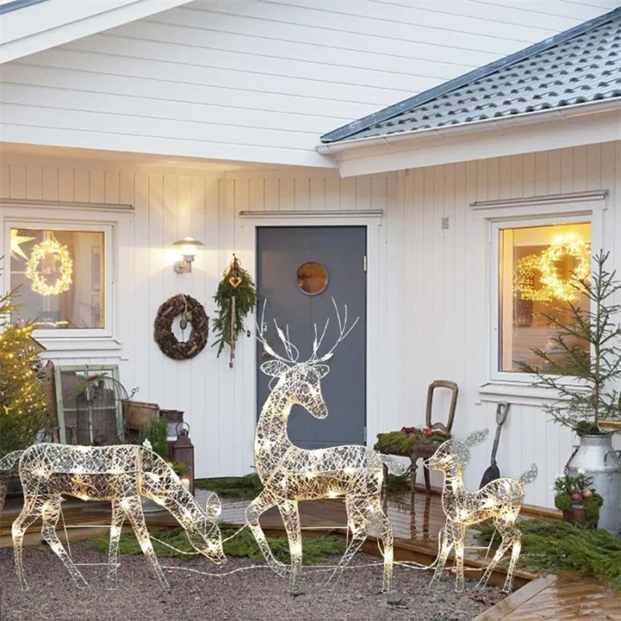 3-Piece Iron Art Elk Deer Christmas Decoration – LED Light Glowing Glitter Reindeer for Home and Outdoor Yard