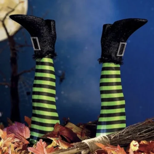 2PCS Halloween Evil Witch Legs Decoration – Upside Down Wicked Wizard Feet with Boot Stake - Image 2
