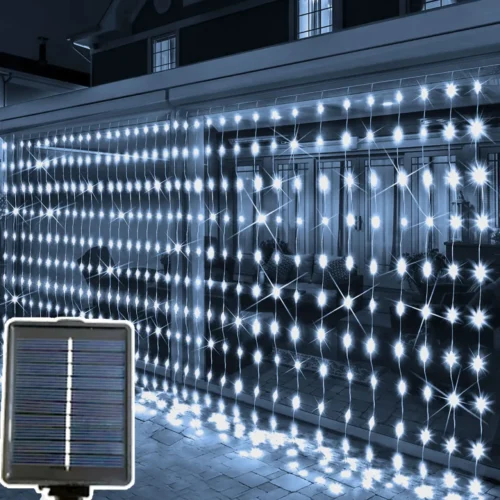 Solar-Powered 3x1M/3x2M/3x3M LED Copper Wire Curtain String Lights - Waterproof Outdoor Window Lights for Christmas, Party, & Wedding Decor
