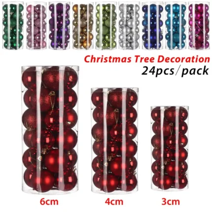 24pcs Christmas Tree Balls – 3/4/6cm Baubles for Xmas Party, Home Decor, Festival Decorations, & Gifts