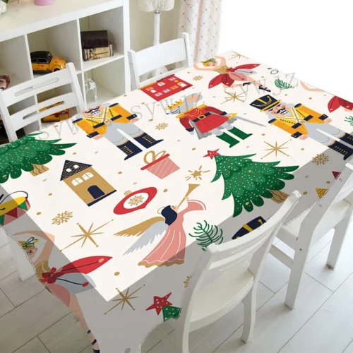 Stylish Nutcracker Snowflake Christmas Tablecloth Winter Kitchen Table Decoration Tablecloth for Holiday Home Party Decoration