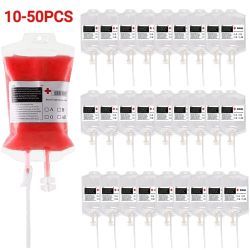 10-50PC PVC Cosplay Horror Props – 350ML Happy Halloween Blood Bags, Food Grade Drink Pouch, Energy Pack, Vampire Blood Decoration