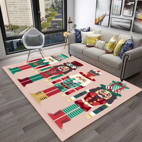 3D Nutcracker Christmas Tree Cartoon Rug – Non-Slip Carpet for Home Living Room, Bedroom, Playroom, and Kids' Decor