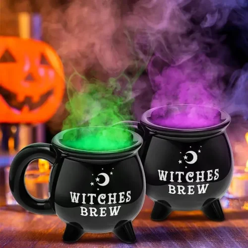 Creative Witches Brew Witch Cauldron Coffee Mug – Black Ceramic Coffee Cup - Image 3