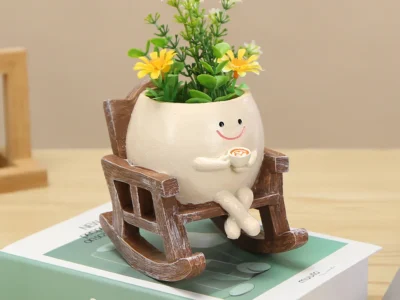 Smile Face Planter - Resin Hanging Chair/Swing Head Planters, Creative Rocking Succulent Pot for Home and Garden Flower Container