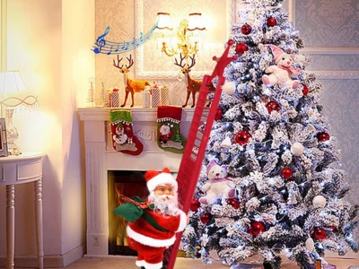 Electric Climbing Ladder Santa Claus – Music & LED Lights for Xmas Tree Decorations & Hanging Ornaments