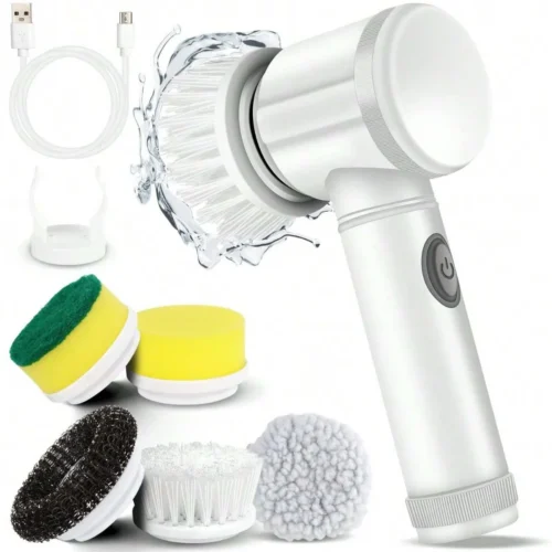 Powerful Electric Spin Scrubber – 5 Brush Heads, USB Charging, for Bathroom & Kitchen