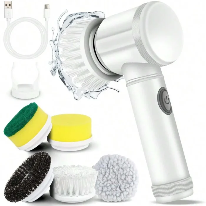 Electric Spin Scrubber – Bathroom Cleaning Brush and Power Scrubber with 5 Replaceable Brush Heads, Ideal for Kitchen, Toilet, and Room Cleaning