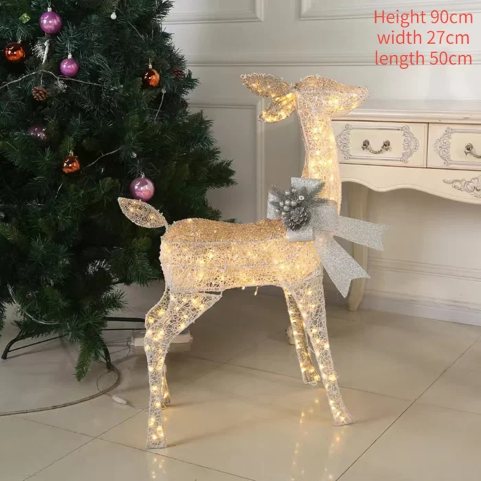 3-Piece Set Glowing Wrought Iron Reindeer Ornaments – Deer Pull Car Decor for Christmas Party and Festival Decoration