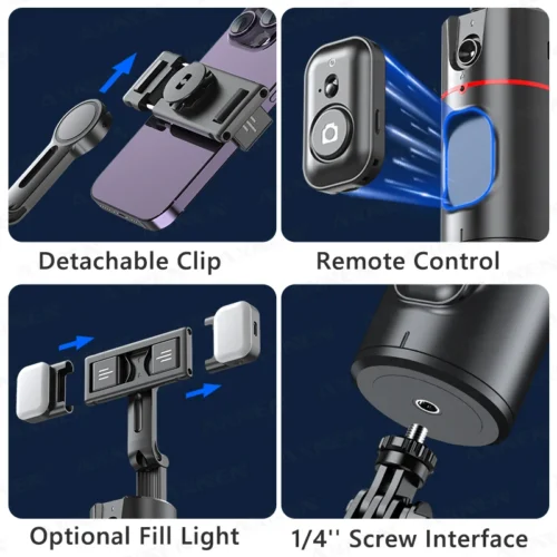 P02 360° Rotation Gimbal Stabilizer, Follow-up Selfie Desktop Face Tracking Gimbal with Remote Control