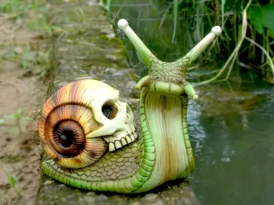 Gothic Snail Skull Sculpture – Resin Halloween Statue, Patio & Horror Decor, Unique Figurine Crafts